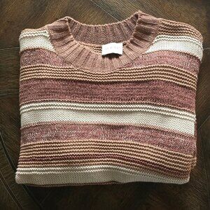 Wrap London Striped Textured Sweater, Organic Cotton & Linen, Size 12